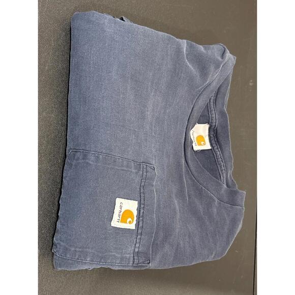 Vintage Carhartt Mens 2XL Long Sleeve Y2K Workwear Pocket Tee Shirt Navy Blue - Picture 7 of 14